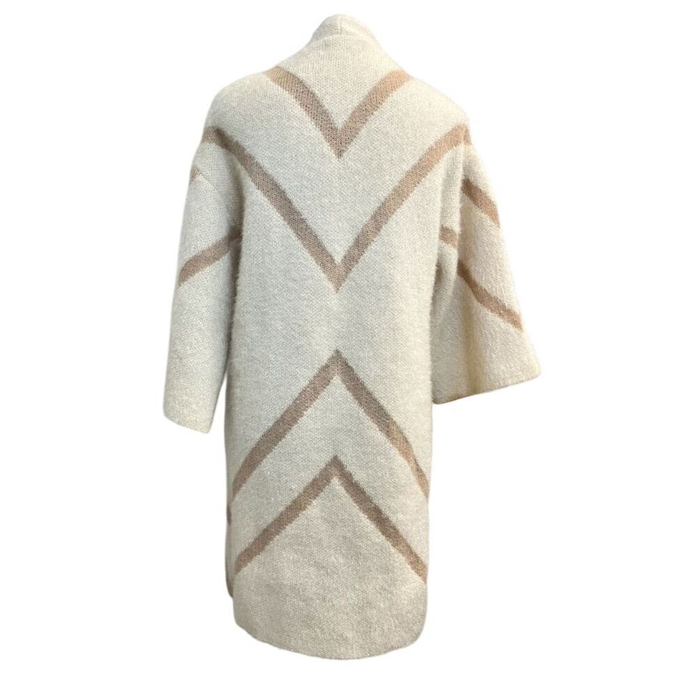 Steve Madden Beige Striped Open Front Cardigan Sweater Duster Fall Cozy Winter - Picture 3 of 12